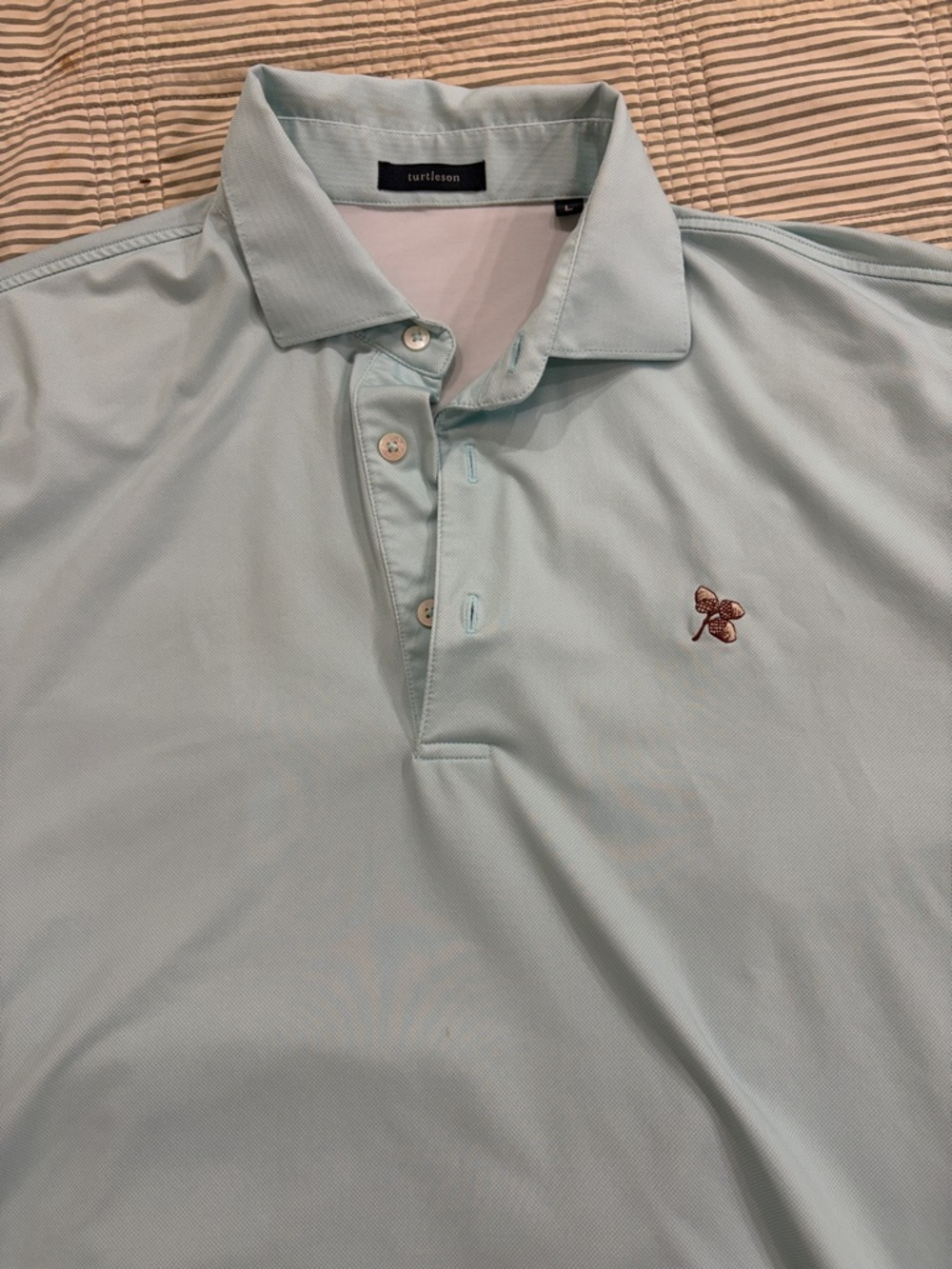 TurtleSon Men's Pale Blue Polo with Embroidered Clover